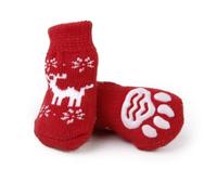 INOOMP Non-slip Socks Christmas Reindeer Style Dog and Cat 4pcs in Red Size S, Cotton and Rubber Material, Protect against Ice and Snow, Easy to Carry Paw Protectors for Puppies and