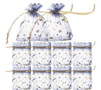 INOOMP Organza Drawstring Bags Navy Blue with Gold Silver Star Moon Print 100Pcs Lightweight Reusable for Wedding Party Favors Jewelry Candy Christmas Shower
