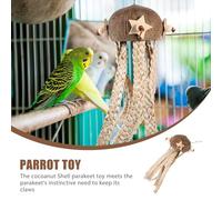 INOOMP Parrot Foraging Shredding Toy Hanging Cocoanut Shell Bird Cage Chew Toy with Tassel for Large Parrots and Talking Birds