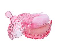 INOOMP Plush Powder Puff with Glass Container and Ribbon Bow, Soft and Hygienic Dusting Puff for Body and Face, Ergonomic Fit for Home Use by Caregivers