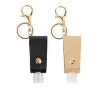 INOOMP Portable Bottle Cover Keychain Set 2Pcs, Compact Travel Hand Sanitiser and Perfume Holder, PU Material Storage Bag for T-Shaped Bottles, Black and Beige