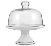 INOOMP Portable Ceramic Cake Stand with Glass Dome Cover, Well Polished Cake Display Plate to Keep Food Clean for Birthday and Wedding Party