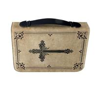 INOOMP Pu Bible Tote Bag with Cross Pattern for Secure and Protective Storage, Rectangular Shape, Khaki Colour Suitable for Religious Services and Academic Research