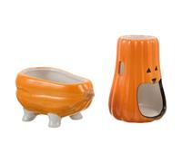INOOMP Pumpkin Ceramic Hamster Water Bottle Stand with Food Bowl 2pcs Set - Water Feeder and Feeding Bowl for Small Animals Gerbils Mice Rats