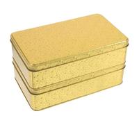 INOOMP Rectangular Golden Tinplate Storage Boxes Containers 2pcs with Lids, Compact and Lightweight Vintage Style for Small Essentials and Treasures, for Home and Gifting