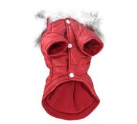 INOOMP Red Zip-up Pet Dog Coat for Autumn and Winter, Polyester Material with Buttons Design, Providing Protection during Bad Weather and Keeping Warm for Puppies and Small Dogs