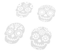 INOOMP Reusable Plastic Skull Cake Decorating Stencil Template 8pcs with Hollow DIY Design, Easy to Clean Cake Baking Tool for Marzipan and Sugar Paste for Halloween and DIY Cooking
