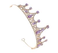 INOOMP Rhinestone Crystal Crown Hairband for Lightweight Tiara Headband Shiny Elegant Birthday Party Headdress Stage Performance Accessory Gold Purple