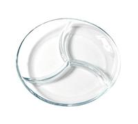 INOOMP Round Divided Glass Food Tray with Three Compartments Microwave Safe Portion Plate for Fruits Snacks Cheese and Party Serving Lightweight and Easy to Store