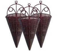 INOOMP Rustic Rattan Hanging Wall Planter: 3pcs Cone Shaped Flower Pots Vintage Woven Wicker Hanging Planter Flower Orchid Baskets for Balcony Fence Decor