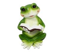 INOOMP Rustic Resin Frog Statue Reading Book Figurine Decorative Sitting Sculpture for Garden Home Tabletop Ornament with Lifelike Detail and Playful Design