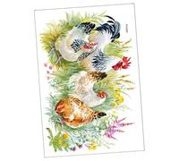 INOOMP Rustic Rooster Wall Sticker PVC Self-Adhesive Decorative Decal for Living Bedroom Kitchen Home Decor with Vintage Chicken Grass Design