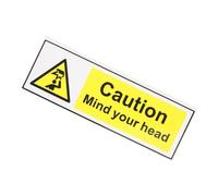 INOOMP Self Adhesive Mind Your Head Warning Sign Pvc Safety Sticker with Clearly Visible Lettering for Outdoors and Variety of Places, 20cm X 6.6cm Low Overhead Caution Sign