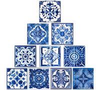 INOOMP Self Adhesive Tile Stickers Practical and Easy to Apply Morocco Style PVC 10 Pcs Decorative Waterproof Wall Decals for Kitchen Bathroom Wall Decor