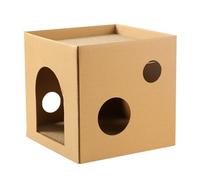 INOOMP Semi-enclosed Cardboard Cat House with Corrugated Scratch Board, Indoor Pet Kitten Play and Scratcher, Multifunctional Cat Condo for Interactive Play and Rest