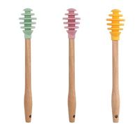 INOOMP Silicone Honey Dipper with Long Handle and Deep Grooves Non-Abrasive Stain-Resistant Honey Stirring Sticks in Assorted Yellow Pink and Green Colors for Easy Dispensing and Serving