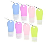 INOOMP Silicone Refillable Travel Bottles 60ml Set with Hook 8pcs Including Blue Green Violet Pink Emulsion Containers Portable Makeup Empty Squeeze Dispenser for Toiletries Random Color