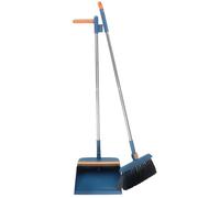 INOOMP Soft Bristle Broom and Dustpan Set with Hair Removal Comb, Foldable Mocha Blue 2pcs Household Floor Cleaning Kit for Bathroom and Home Use Assorted Style