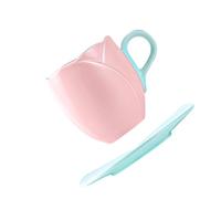 INOOMP Tulip Shape Ceramic Coffee Mug with Saucer Pink for Office Home Creative Patterned Porcelain Cup for Hot Drinks and Versatile Beverage Cup