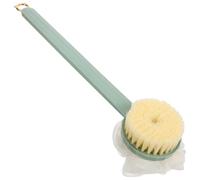 INOOMP Two-in-one Bath and Shower Brush with Long Wooden Handle, Green Body Scrubber and Exfoliating Back Brush for Wet and Dry Skin Cleansing in Bathroom
