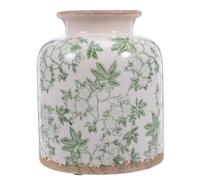 INOOMP Vintage Ceramic Vase Chinoiserie Floral Holder Green and White 6"