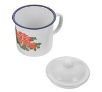 INOOMP Vintage White Enamel Coffee Mug with Lid Large Capacity | Retro Chinese Style, Smooth round Edges and Ergonomic Handle, Easy Cleanup for Tea Leaves and Cold Drinks