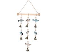 INOOMP Wood Fish Bell Wind Chime: Mediterranean Ocean Theme Seaside Coastal Wind Bell Nautical Wall Hanging Decoration for Home Store