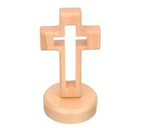INOOMP Wooden Cross Ornament Creative Simple Traditional Cross Shaped Decor with Base Design Stable Placement for Office Decoration and Music Carnival
