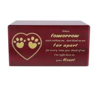 INOOMP Wooden Pet Urn Cremation Casket Red Brown Pet Ashes Keepsake Box for Dogs Cats Memorial Cinerary Box