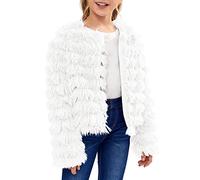 Inorin Girls Open Front Cardigan Faux Fur Coat Warm Fuzzy Trendy Winter Vintage Parka Shaggy Party Outerwear Jackets Tops, White, 13-14 Years