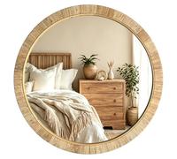 inoseen Decorative Rattan Wall Mirror, Boho Bathroom Modern Makeup, Rustic Wall Bohemia Mirrors for Bedroom, Living Room, Vanity Versatile Farmhouse, Nursery, Bathroom (Round 28“x28”