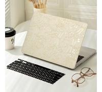 iNOTOGG Compatible with MacBook Air 13 inch Case M5 2026 M4 M3 M2 2025-2022 A3449 A3240 A3113 A2681, Embossed PU Leather Air 13.6 Case Hard Shell Protective Case with Keyboard Cover, Garden White