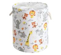 Inough Baby Laundry Basket, Kids Hamper for Room Decor, 58L Round Storage Basket with Handle for Boys' Nursery, Dirty Clothes (Animals)