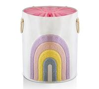 INough Baby Laundry Basket, Kids Washing Basket Baby Clothes Hamper 58L Pink Laundry Hamper, Canvas Large Rainbow Laundry Baskets with Drawstring Closure, Girls Nursery Toy Hamper, Kids Room Decor