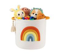 INough Toy Storage Baskets Woven Cotton Rope Storage Basket Kids Blanket Baskets for Living Room, Toys Organizer with Embroidery Colorful Rainbow Decor, Baby Basket for Laundry Nursery (Boho Rainbow)