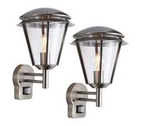 INOVA Outdoor Lights with Sensor - Security Lights Outdoor Motion Sensor - Brushed Stainless Steel PIR Motion Sensor Lights - Motion Detector Outside Lights - IP44 Weatherproof Wall Lights - 2 Pack