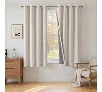 INOVADAY 100% Blackout Curtains 63 Inch Drop 2 Panels, Thermal Insulated Eyelet Curtains with Coating Back Layer for Bedroom & Living Room, 46" W x 63" L, Beige