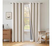INOVADAY 100% Blackout Curtains 90 Inch Drop 2 Panels, Thermal Insulated Eyelet Curtains with Coating Back Layer for Bedroom & Living Room, 50" W x 90" L, Cream