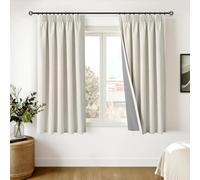 INOVADAY 100% Blackout Curtains for Bedroom 54 inch Drop, Thermal Insulated Curtains & Drapes Beige Pencil Pleat Curtains for Living Room with Coated Backing 2 Panels, 46" W x 54" L