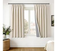 INOVADAY 100% Blackout Curtains for Bedroom 63 inch Drop, Thermal Insulated Curtains & Drapes Cream Pencil Pleat Curtains for Living Room with Coated Backing 2 Panels, 46" W x 63" L