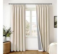 INOVADAY 100% Blackout Curtains for Bedroom 72 inch Drop, Thermal Insulated Curtains & Drapes Cream Pencil Pleat Curtains for Living Room with Coated Backing 2 Panels, 50" W x 72" L