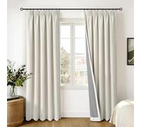 INOVADAY 100% Blackout Curtains for Bedroom 84 inch Drop, Thermal Insulated Curtains & Drapes Beige Pencil Pleat Curtains for Living Room with Coated Backing 2 Panels, 50" W x 84" L