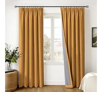 INOVADAY 100% Blackout Curtains for Bedroom 84 inch Drop, Thermal Insulated Curtains & Drapes Mustard Yellow Pencil Pleat Curtains for Living Room with Coated Backing 2 Panels, 50" W x 84" L