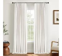 INOVADAY 100% Blackout Curtains for Bedroom, Black Out Curtains 120 Inch Long, Clip Rings Linen Blackout Drapes, Thermal Insulated Room Darkening for Living Room, 2 Panels - Beige,W50xL120