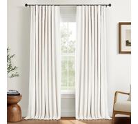 INOVADAY 100% Blackout Curtains 96 Inches Long, Thermal Insulated Linen Blackout Curtains for Bedroom 96 Length, Boho Farmhouse Curtains & Drapes for Living Room - Beige, W50 x L96, 2 Panels
