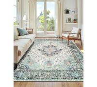 INOVADAY Machine Washable Rugs 180x270 cm Vintage Area Rug Low Pile Anti-Slip Carpet with Print Pattern for Living Room Bedroom Home Office Indoor Teal Green/Blue/Navy/Red