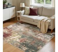INOVADAY Washable Rugs Living Room 120x180 cm Modern Abstract Rug with Soft Low Pile Vacuum Friendly Non Slip Backing Minimalist Carpet for Lounge Bedroom Dining Room Home Office Red Brown