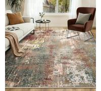 INOVADAY Washable Rugs Living Room 150x210 cm Modern Abstract Rug with Soft Low Pile Vacuum Friendly Non Slip Backing Minimalist Carpet for Lounge Bedroom Dining Room Home Office Red/Blue/Brown/Multi