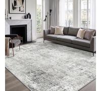 INOVADAY Washable Rugs Living Room 200x300 cm Modern Abstract Rug with Soft Low Pile Vacuum Friendly Non Slip Backing Minimalist Carpet for Lounge Bedroom Dining Room Home Office Grey/White