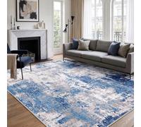 INOVADAY Washable Rugs Living Room 200x300 cm Modern Abstract Rug with Soft Low Pile Vacuum Friendly Non Slip Backing Minimalist Carpet for Lounge Bedroom Dining Room Home Office Blue/Grey